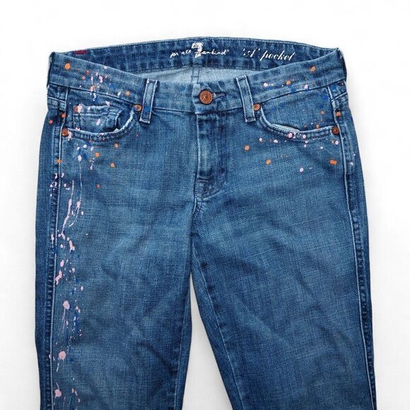 7 For All Mankind Paint Splatter Medium Wash Bootcut Jeans Women's 26 - Picture 8 of 13